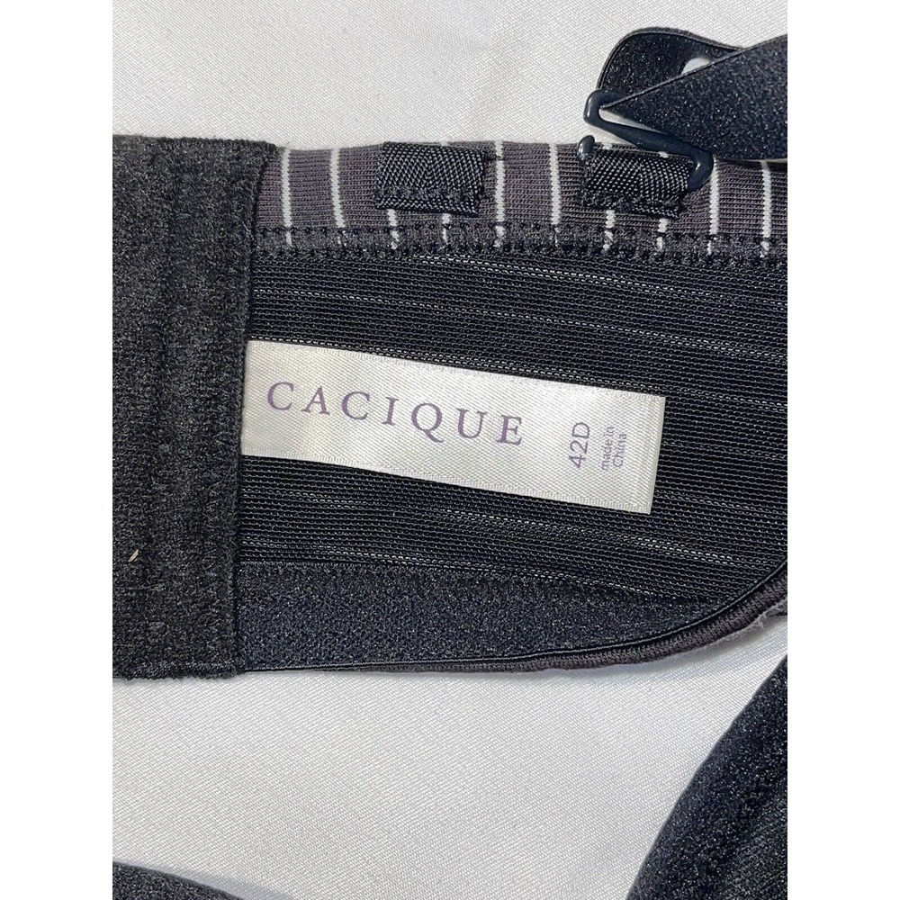 Cacique Womens 42D Black Striped Comfort Cotton T-shirt Bra Underwired Padded - Picture 3 of 4